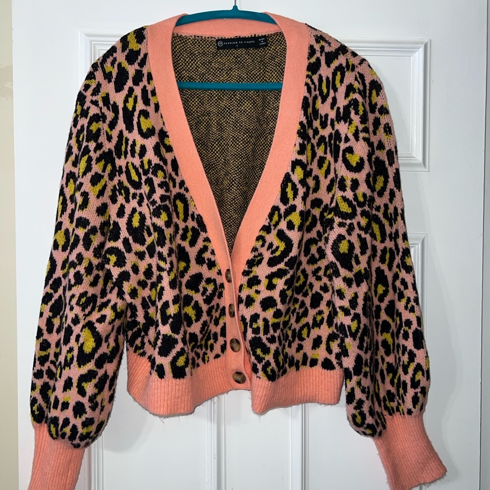 Pink and Black Leopard Print Cardigan